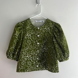 NWOT & Other Stories Green Floral Velvet Shell Button Blouse